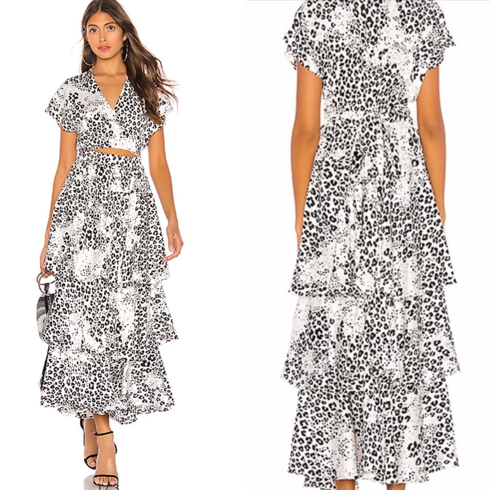 L’Academie The Chante Tiered Midi Dress Black Leopard
